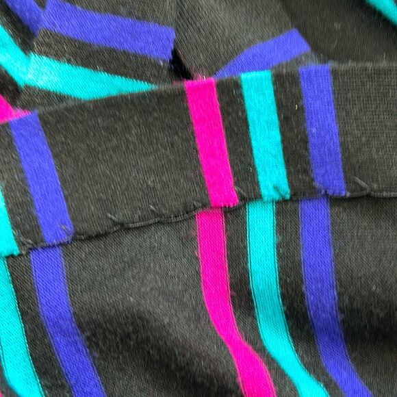 Vintage Sally Petite 80s Longsleeve Black Fit Flare Tie Chevron Striped Dress - Picture 6 of 16